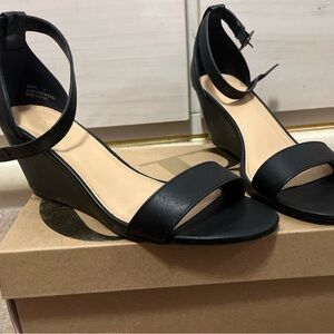 Charlotte Russe Black ankle strap wedges